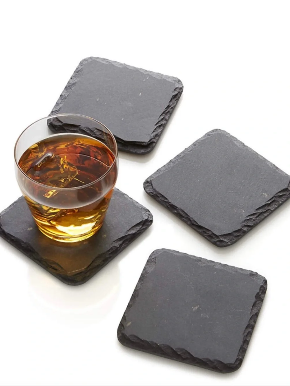 Crate & Barrel MCM Set of 4 Textured Grey Slate Drink Coasters Felt Feet 4”x4”